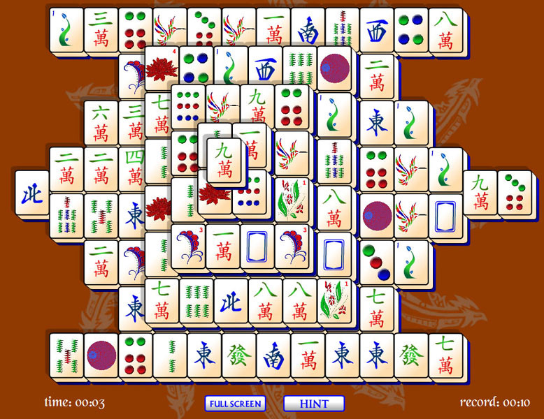 Match tiles in puzzle game Mahjong Solitaire. Mahjong is a board game.